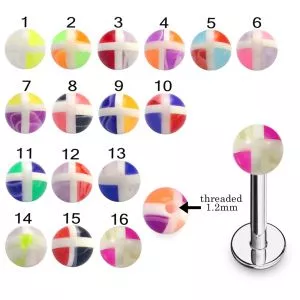 316L Surgical Steel Labret With Multi Color Checked UV Balls
