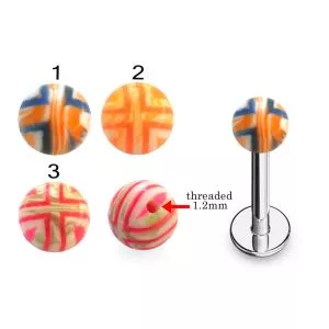 316L Surgical Steel Labret With Hand Painted Multi Color UV Balls