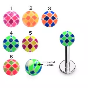 316L Surgical Steel Labret With Mix Color Leaf UV Balls