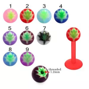 Bio Flex Labret With Centered Leaf Design UV Balls