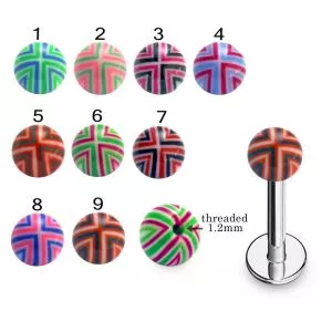 316L Surgical Steel Labret With Hand Painted Multi Stripes UV Balls