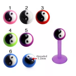 Bio Flex Labret With Hand Painted Ying Yang Design UV Balls