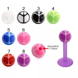 Bio Flex Labret With Hand Painted Peace Sign UV Balls
