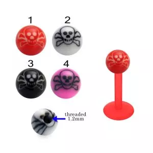 Bio Flex Labret With Hand Painted Skull Design UV Balls