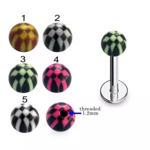 316L Surgical Steel Labret With Checked Design UV Balls