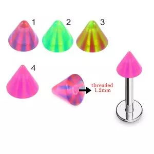 316L Surgical Steel Labret With Multi Stripe Fancy UV Cones