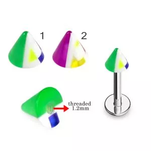 316L Surgical Steel Labret With Colorful Small Squares Inside UV Cone