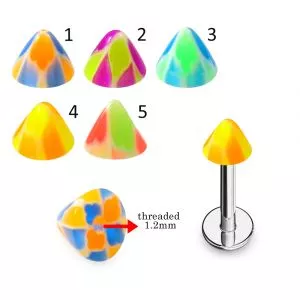 316L Surgical Steel Labret With Colorful Flower UV Cone