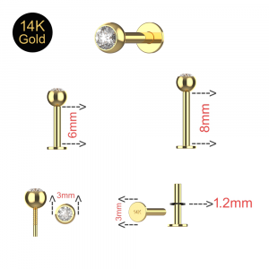 14K Gold Internally Threaded Top Stone With Flat Back Labret