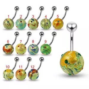 316L Surgical Steel Banana CZ Jeweled Glitter Balls Navel Belly Button Ring