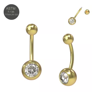 G23 Grade Titanium CZ Jeweled Non Dangling Banana Belly Button Ring