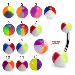 316L Surgical Steel Banana Belly Bar With Assorted Hand Painted Beach Balls