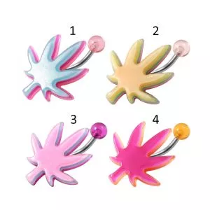 UV-Acrylic Marijuana Top Belly Ring with Hinged Surgical Steel Rod