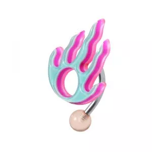 UV-Acrylic Flaming Top Belly Ring with Hinged Surgical Steel Rod