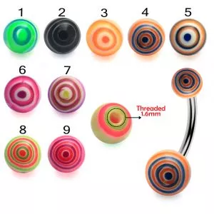 316L Surgical Steel Banana Belly Bar With Marble Print Acrylic UV Balls