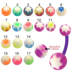 Bio Flex Banana Belly Bar With Floral Design UV Balls