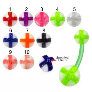 Bio Flex Banana Belly Bar With Glitter Cross Design UV Balls