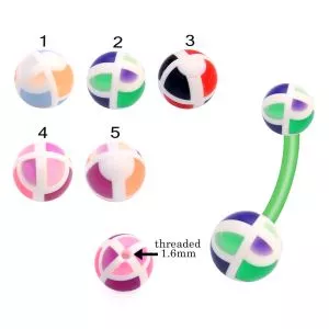 Bio Flex Banana Belly Bar With Hand Painted Multi Color UV Balls