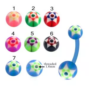 Bio Flex Banana Belly Bar With Hand Painted Twin Star Design UV Balls