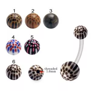 Bio Flex Banana Belly Bar With Hand Painted Multi Dots UV Balls