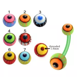 Bio Flex Banana Belly Bar With Colorful Eye Ball Design UV Balls