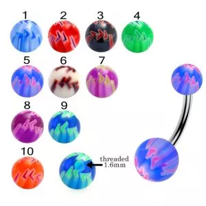 316L Surgical Steel Banana Belly Bar With Hand Painted Colorful Arrow Design UV Balls