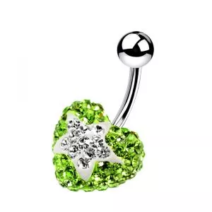 Light Green Crystal stone With White Star Crystal Curved SS Banana Bar Navel Ring