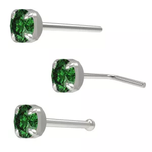 Square Shaped claw setting in Round Stone Jeweled 925 Sterling Silver Nose Pin