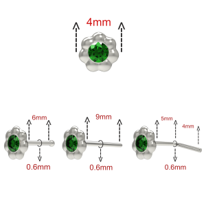 Embossed Flower Shaped Single Stoned Rhinestone Jeweled 925 Sterling Silver Nose Pin