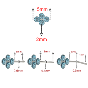 Clear Stone and Other Colors Clover Shaped Four Stoned Rhinestone Jeweled 925 Sterling Silver Nose Pin