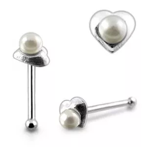 Royal Elegance Embossed Blunt Triangle Top Pearl Sterling Silver Nose Stud