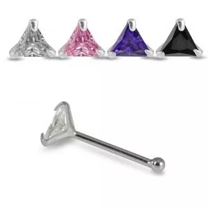 Ethereal Trine 925 Sterling Silver Triangle Stone Nose Stud