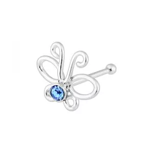 925 Sterling Silver Butterlfy with Geniune Cubic Zirconia Nose Bone Stud