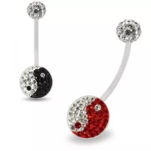 Multi Crystals jeweled yin yang Transparent BioFlex with Crystal Ferido Ball Top pregnancy Belly Ring