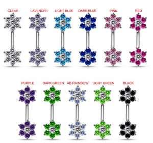 Jeweled Mini Flowers Spinal Belly Button Ring