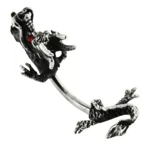 925 Sterling Silver Red Eye Dragon Spinal Belly Button Ring