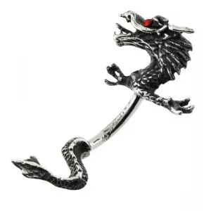 Red eyed antique dragon spinal belly ring
