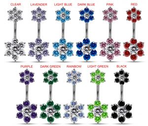 Jeweled Sister Flowers Spinal Belly Button Ring