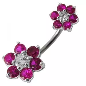 Jeweled Sister Flowers Spinal Belly Button Ring
