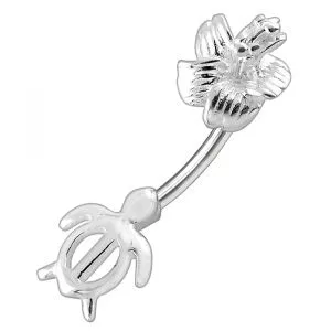Hibiscuss Flower with Turtles Spinal Belly Button Ring