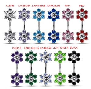 Jeweled Twin Flowers Spinal Belly Button Ring