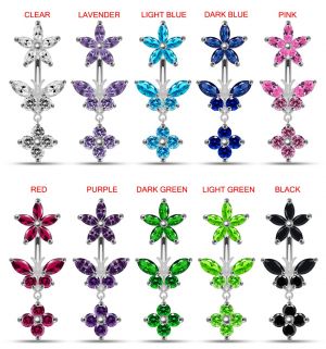 Flower with Butterfly Spinal belly piercings