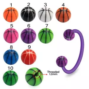Bio Flex Eyebrow Circular Barbell With Basketball Print UV Balls