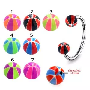 316L Surgical Steel Eyebrow Circular Barbell With Mix Color Basketball Printed UV Balls