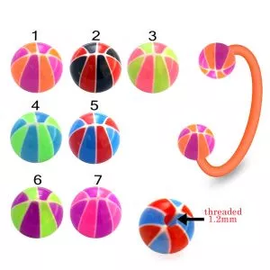 Bio Flex Eyebrow Circular Barbell With Mix Color Basketball Printed UV Balls