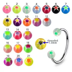 316L Surgical Steel Eyebrow Circular Barbell With Hand Print Multi Star UV Balls