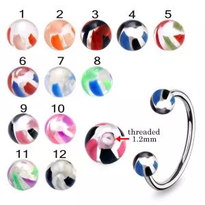 316L Surgical Steel Eyebrow Circular Barbell With UV Fancy Marble Balls