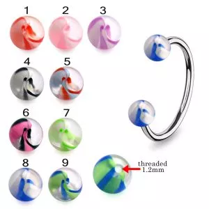 316L Surgical Steel Eyebrow Circular Barbell With Fancy Acrylic Mix Color UV Balls