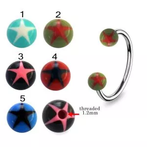 316L Surgical Steel Eyebrow Circular Barbell With Star UV Balls