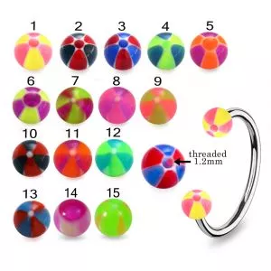 316L Surgical Steel Eyebrow Circular Barbell With Hand Painted Beach Ball Design UV Balls